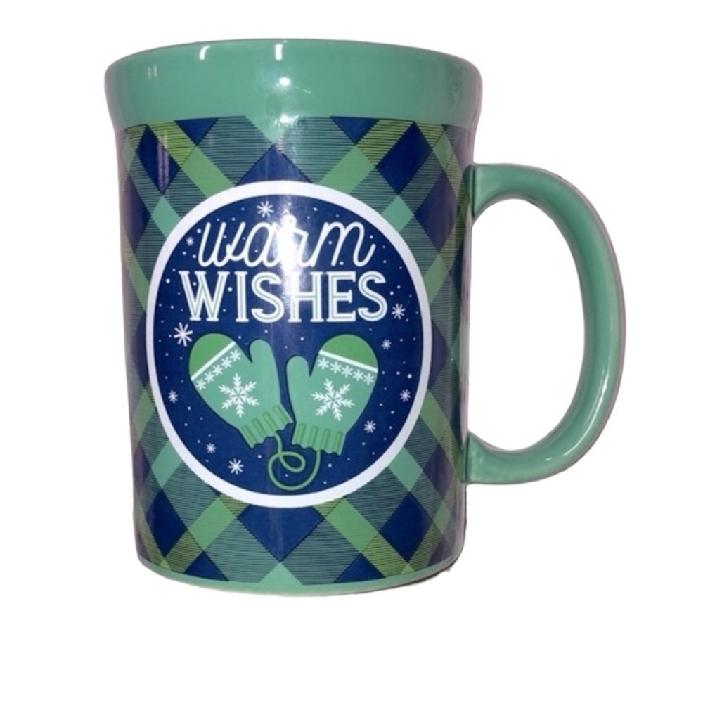 Warm Wishes Christmas green plaid coffee mug